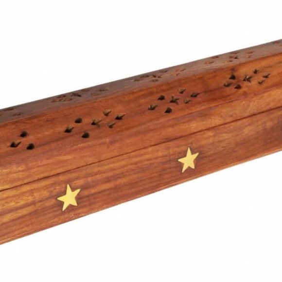 Wood Artisan Bohemian Handmade Handcarved Star Incense Chest Holder - Picture 4 of 5